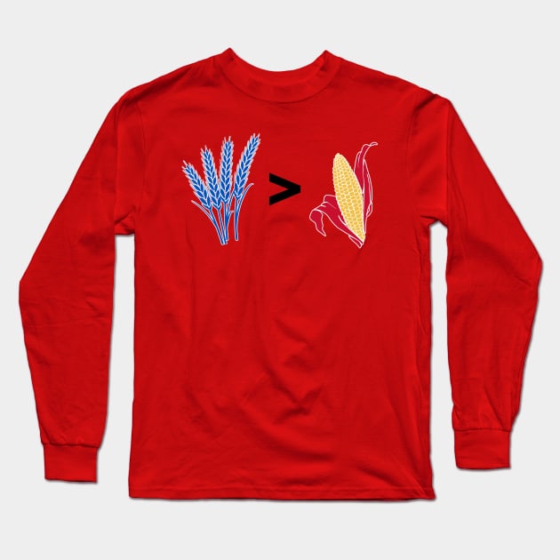 Wheat > Corn Kansas Jayhawks Red Long Sleeve T-Shirt by Fountain City Designs KC